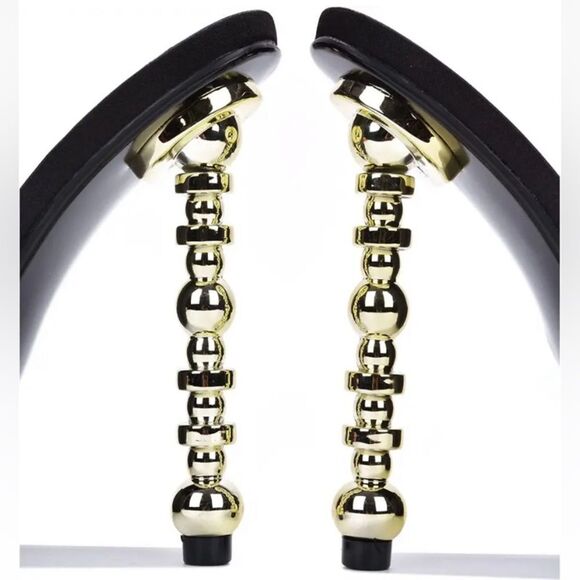 Cape Robbin Oversized Black Bow Detail Mule Gold Accent Bubble Heel/Stiletto - Picture 12 of 12